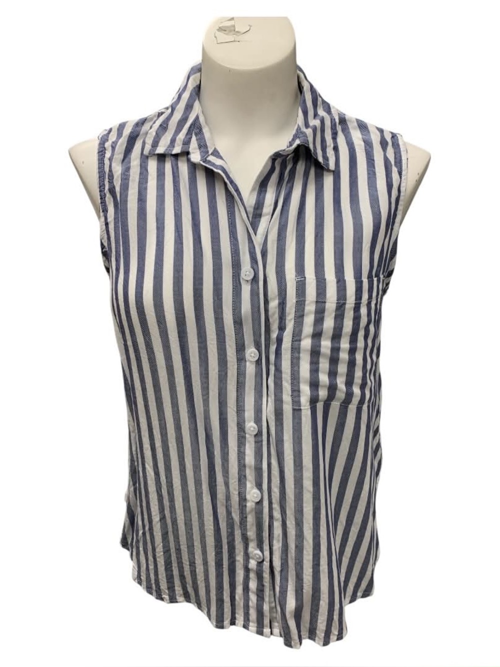 beachlunchlounge Blue & White Vertical Stripe Sleeveless Button-Down Top Size M